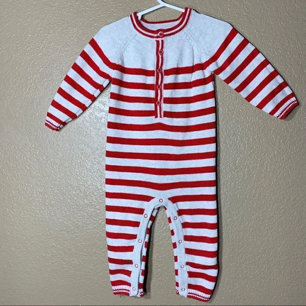 Cat & Jack baby red and white long sleeve one piece‎